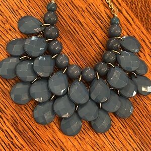 Faceted Teardrop Statement Necklace Teal Green Faux Stones Brass Color Accent